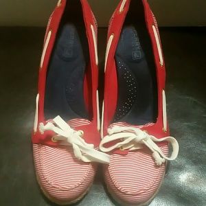 WOMEN'S CANDY STRIPES " SPERRY TOP-SIDER WEDGES SZ